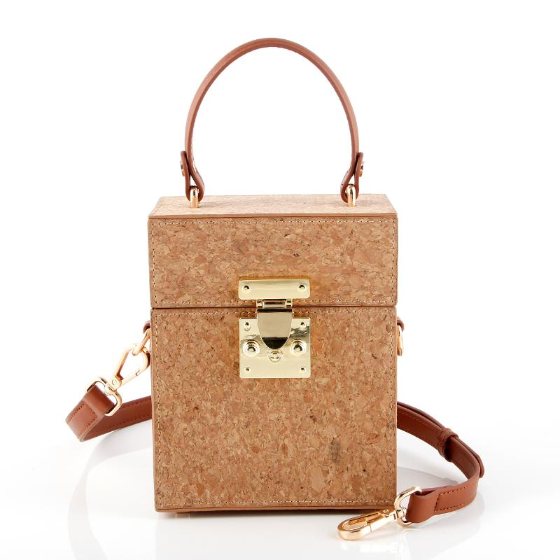 Personlig fyrkantig kork hård box crossbody väska